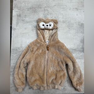 Lola + The Boys Tan Fuzzy Bear Hoodie